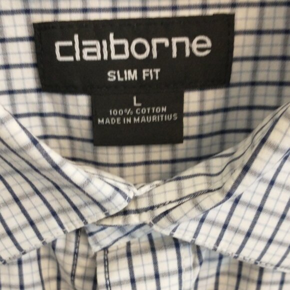 Claiborne Long Sleeve Button Up Men's Shirt, Size Large (Slim), White/Blue - Picture 3 of 6